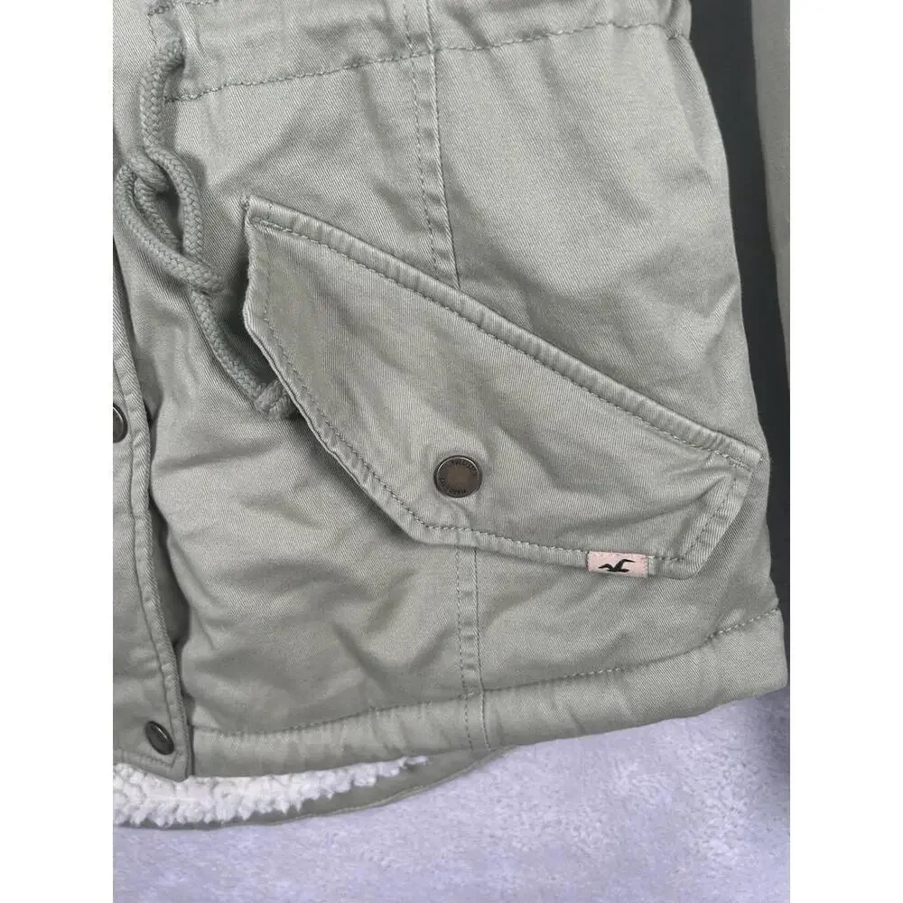 Abercrombie & Fitch Parka Womens XS Green Sherpa Lined Military Coat Y2K Fur - Picture 5 of 9